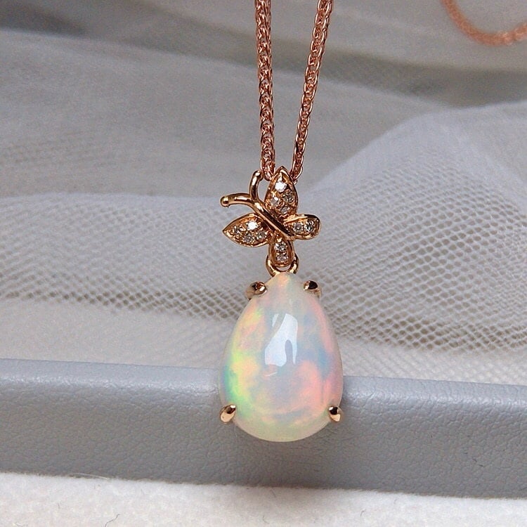 14k Gold 2.70 Ct Natural Opal & Diamond Pendant( Without Chain ) - 4