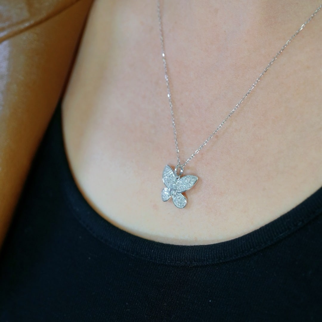 14k Gold 0.37 Ct Natural H Diamond & Butterfly Necklace - 3