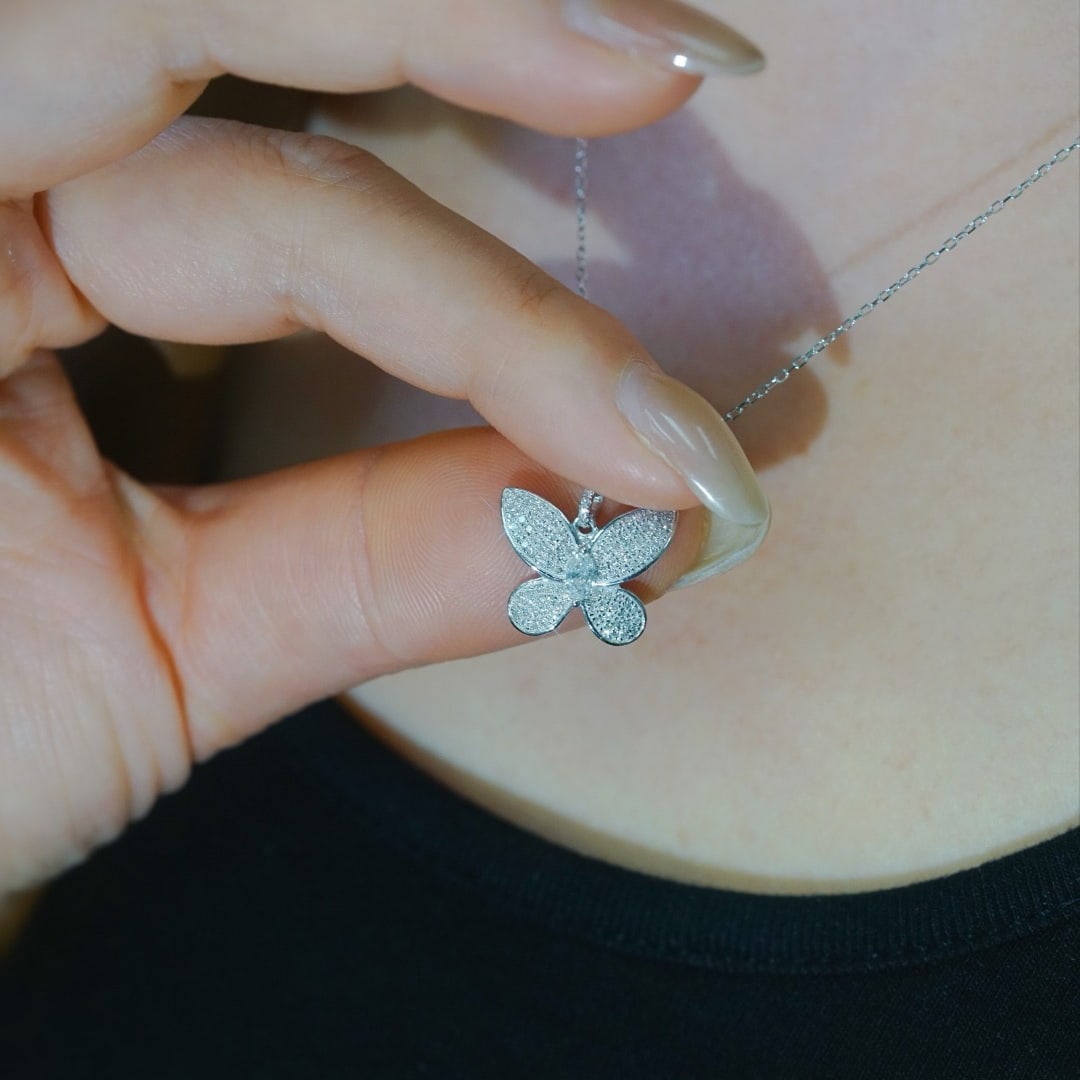 14k Gold 0.37 Ct Natural H Diamond & Butterfly Necklace - 5