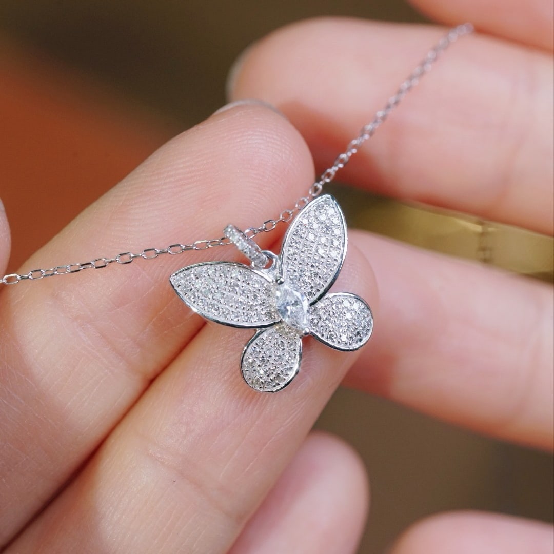14k Gold 0.37 Ct Natural H Diamond & Butterfly Necklace - 8