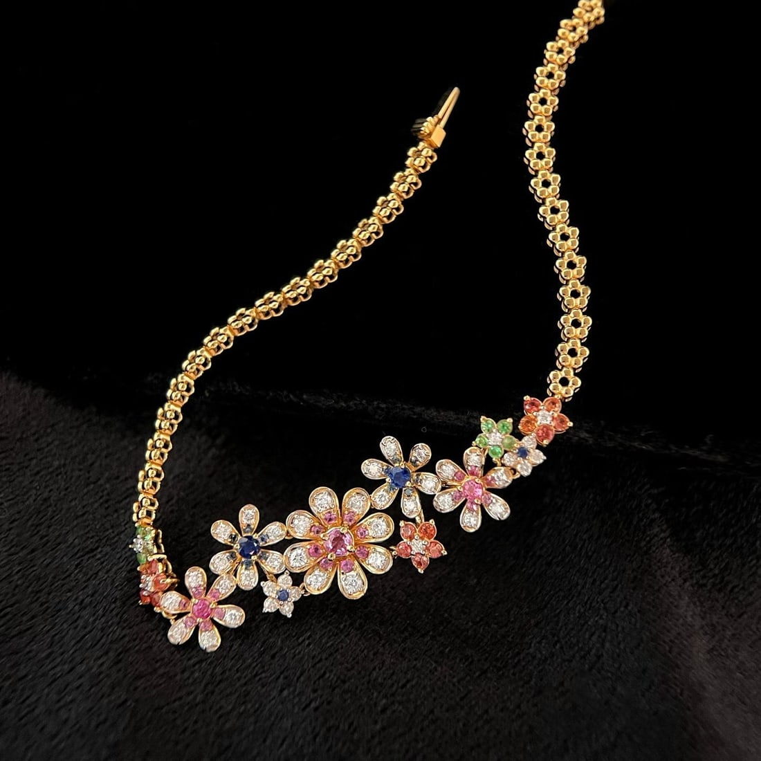 14k Gold 1.98 Ctw Natural Coloured Gemstone & Diamond & Flowers Bracelet - 3