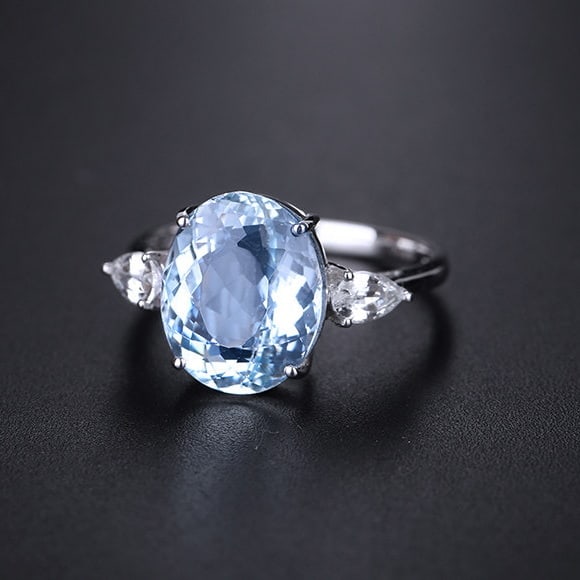 14k Gold 4.71 Ctw Natural Aquamarine & Sapphire Ring - 3