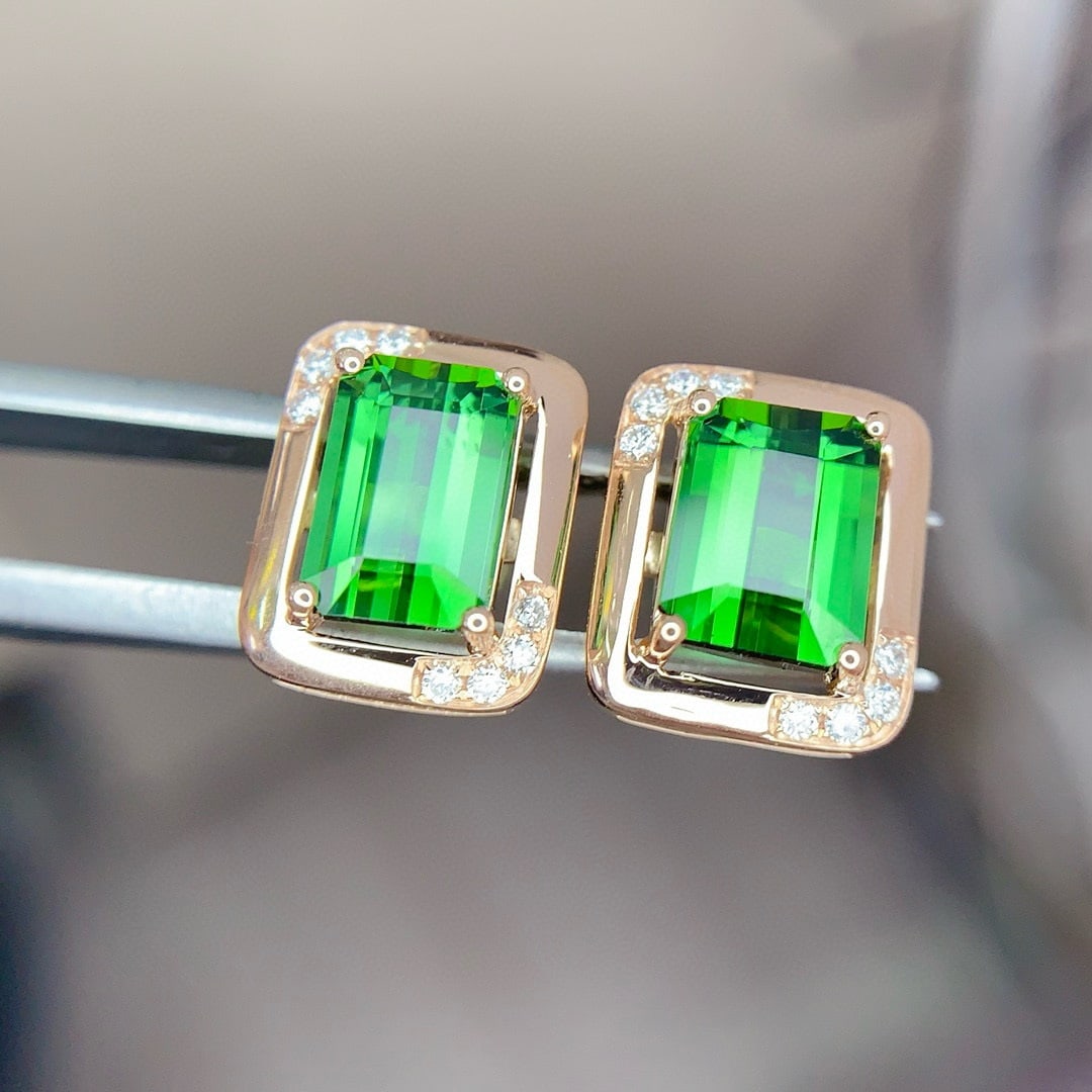 14k Gold 3.05 Ct Natural Tourmaline & Diamond Earrings - 6