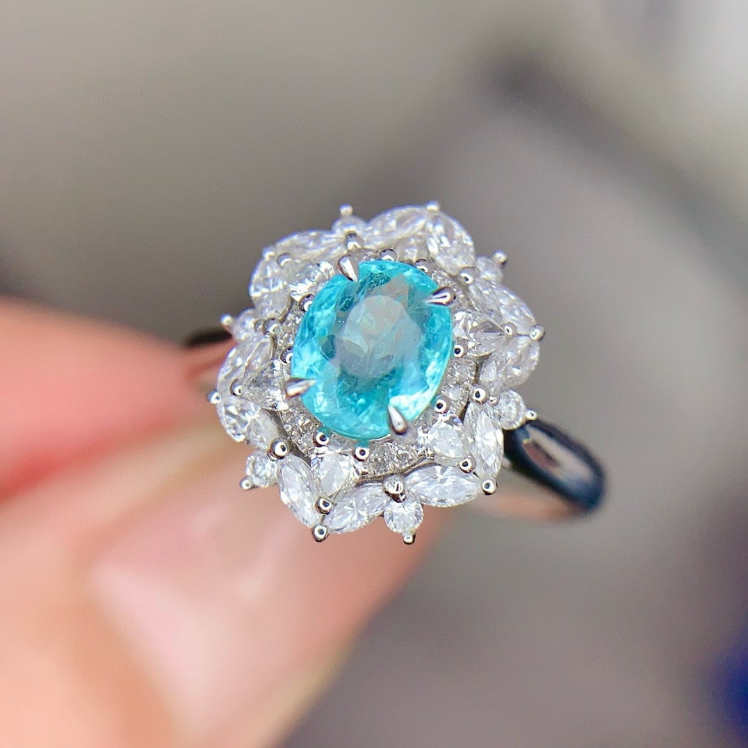14k Gold 0.74 Ct Natural Paraiba Tourmaline & Diamond Ring - 2