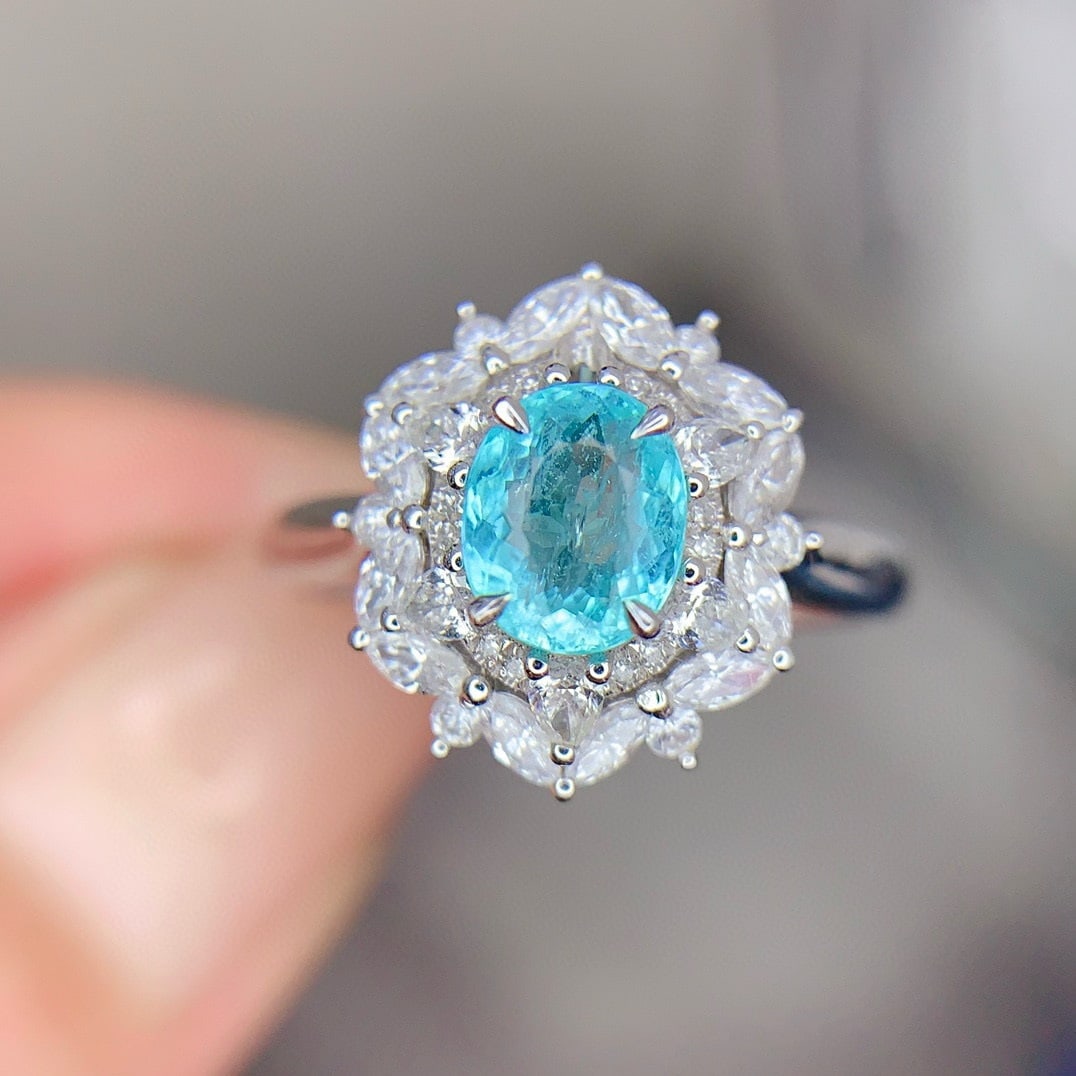 14k Gold 0.74 Ct Natural Paraiba Tourmaline & Diamond Ring - 3