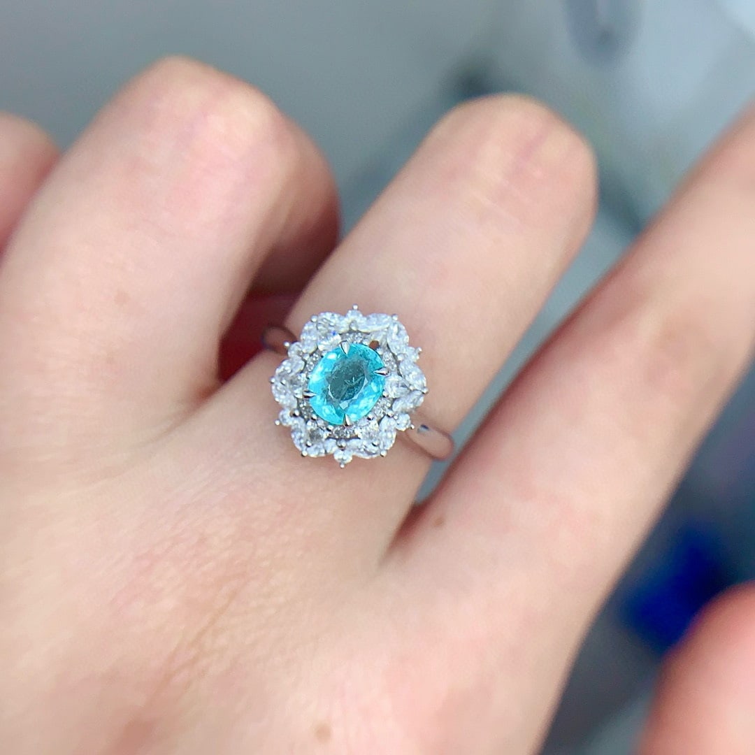 14k Gold 0.74 Ct Natural Paraiba Tourmaline & Diamond Ring - 4