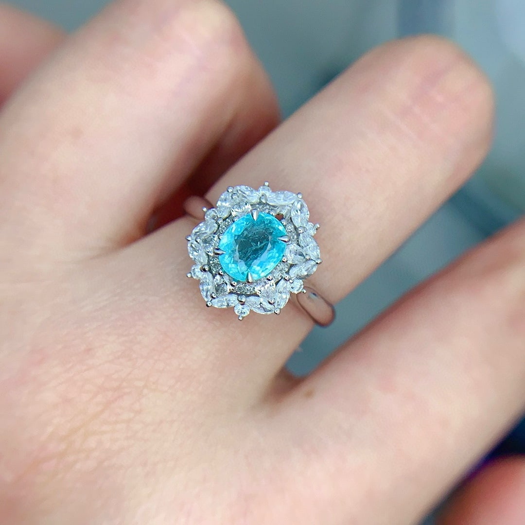 14k Gold 0.74 Ct Natural Paraiba Tourmaline & Diamond Ring - 5