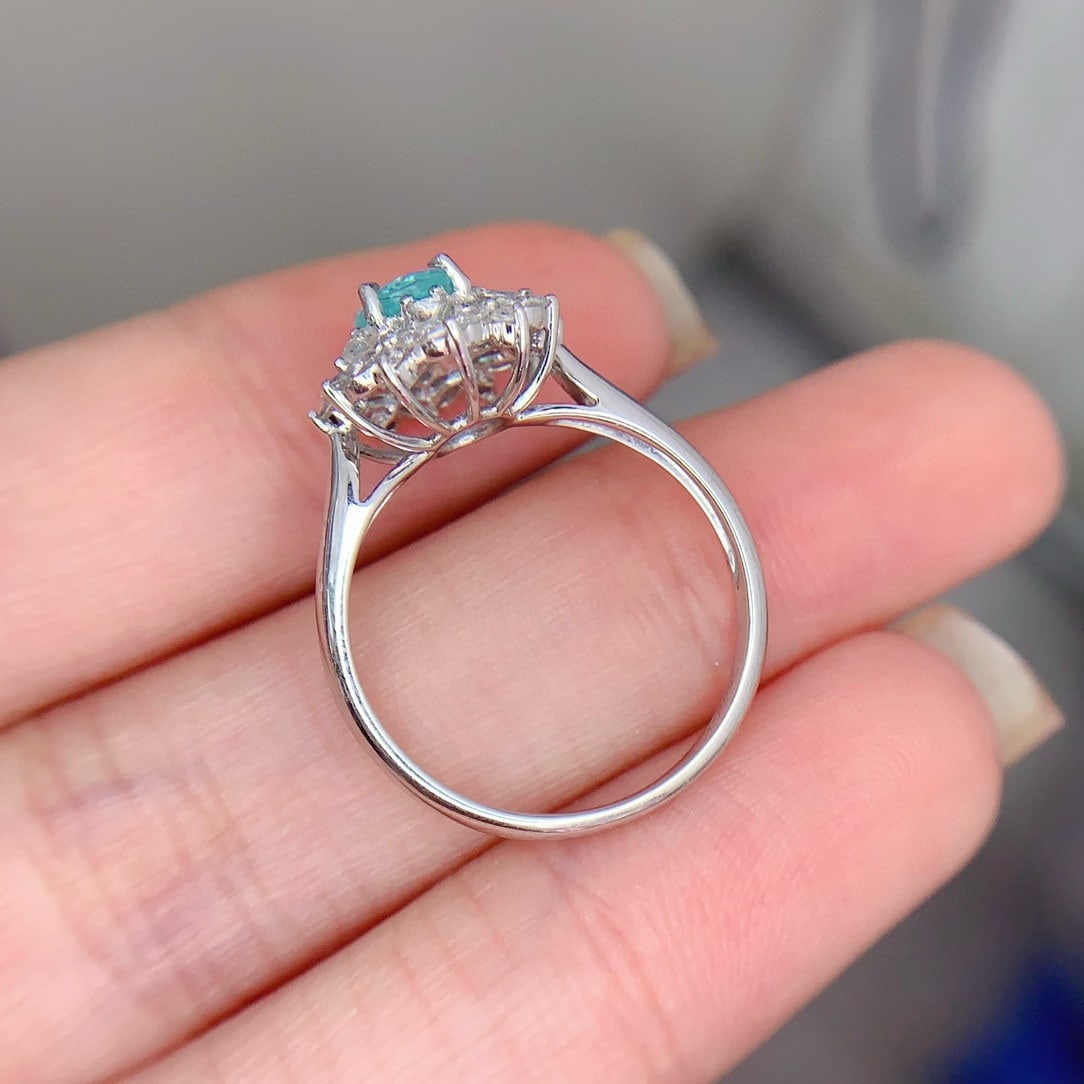 14k Gold 0.74 Ct Natural Paraiba Tourmaline & Diamond Ring - 6