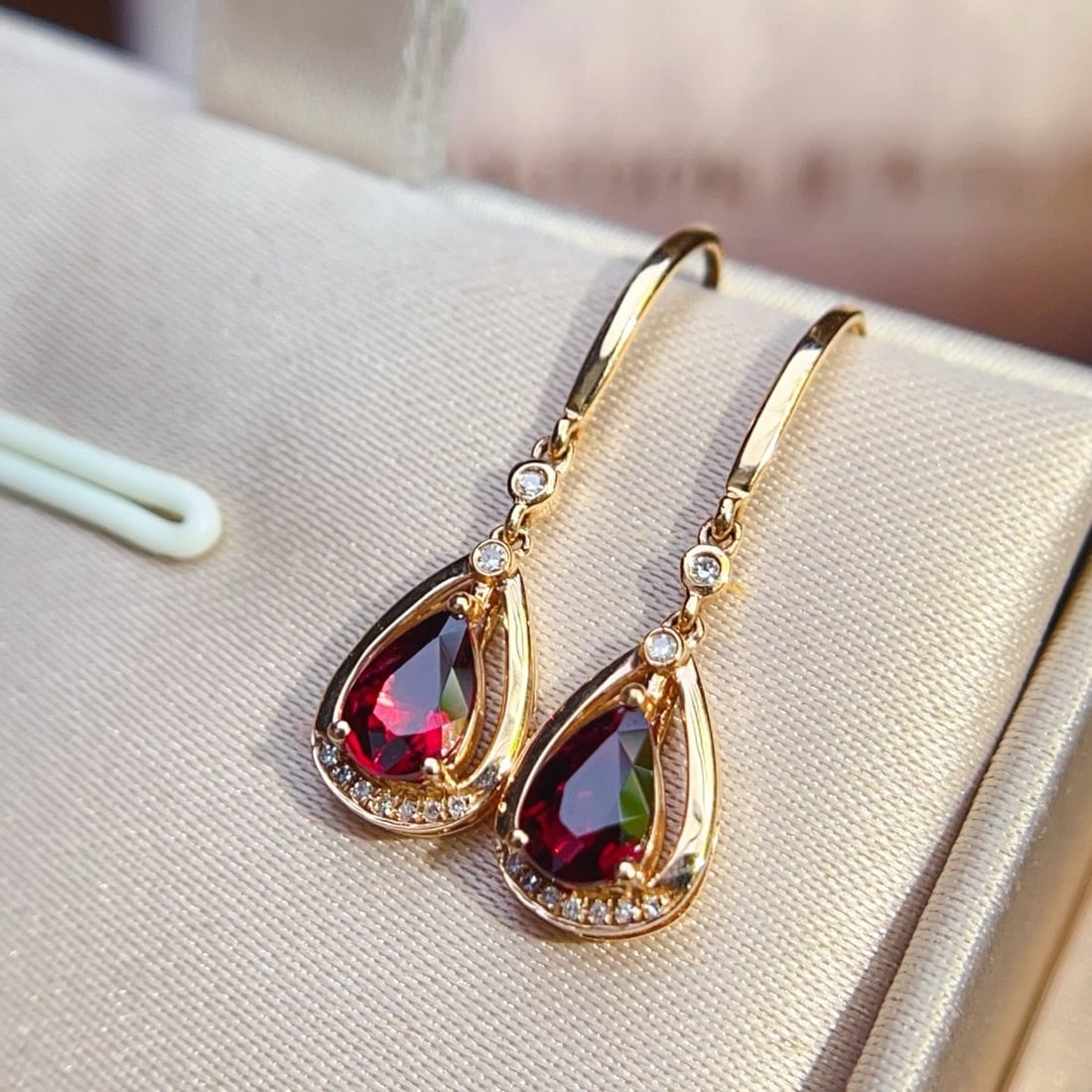 14k Gold 1.11 Ctw Natural Tourmaline & Diamond Earrings - 2