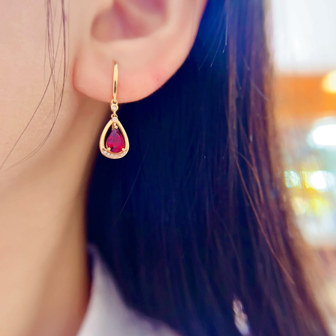 14k Gold 1.11 Ctw Natural Tourmaline & Diamond Earrings - 5