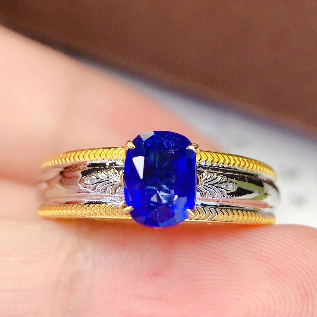 14k Gold 1.15 Ct Natural Sapphire Ring: Ref:231194073 // gold content:14k gold // ring size:7. 25us // // main gemstone:sapphire // shape:cushion // carat weight:1. 15ct // color:blue // treatment:natural // Condition: New High Estimate: 17