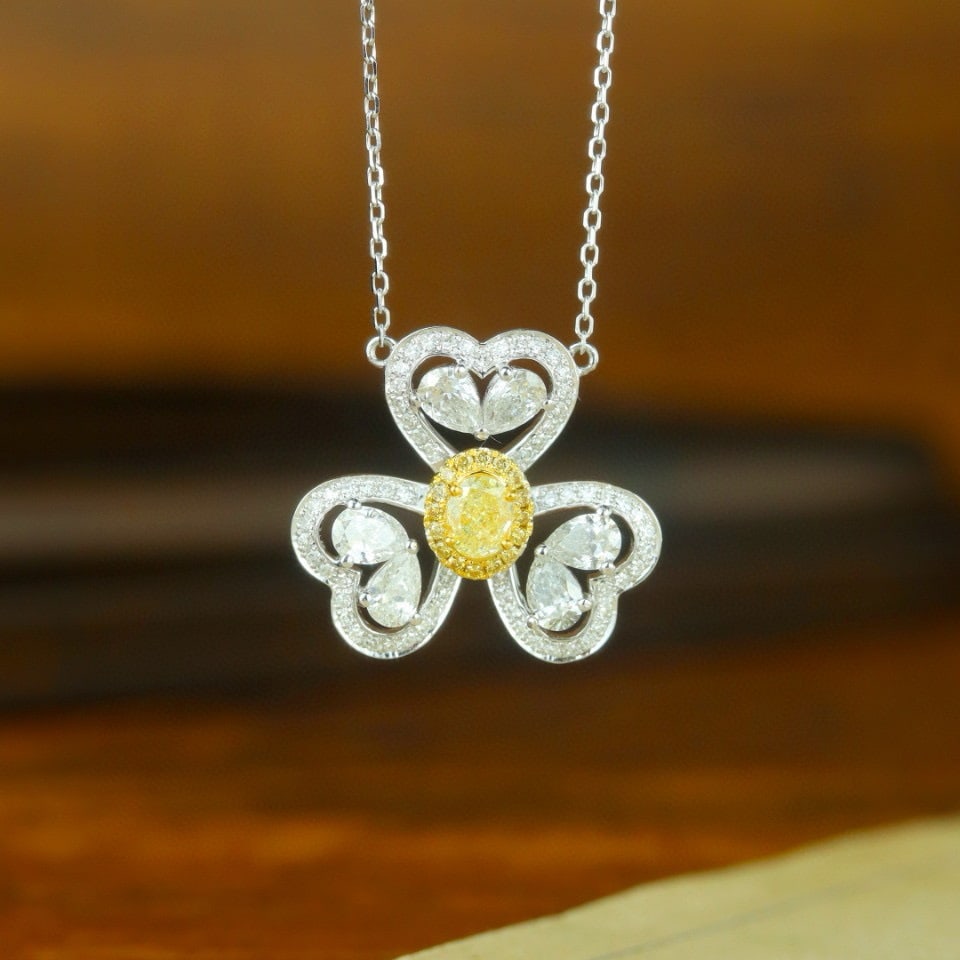 14k Gold 1.31 Ctw Natural Yellow Diamond & Diamond Necklace: Ref:231194092 // gold content:14k gold // main gemstone:yellow diamond // shape:oval // carat weight:0. 28ct // color:yellow // treatment:natural // // adjacent gemstone 2 : diamond // shape:multiple 