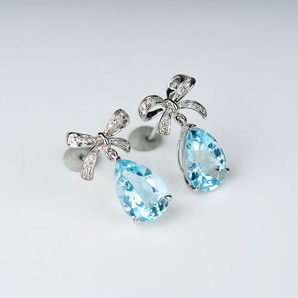 14k Gold 3.45 Ct Natural Aquamarine & Diamond Earrings - 3