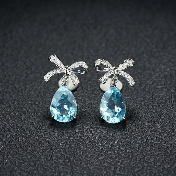 14k Gold 3.45 Ct Natural Aquamarine & Diamond Earrings - 4