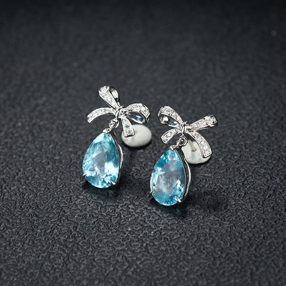 14k Gold 3.45 Ct Natural Aquamarine & Diamond Earrings - 5