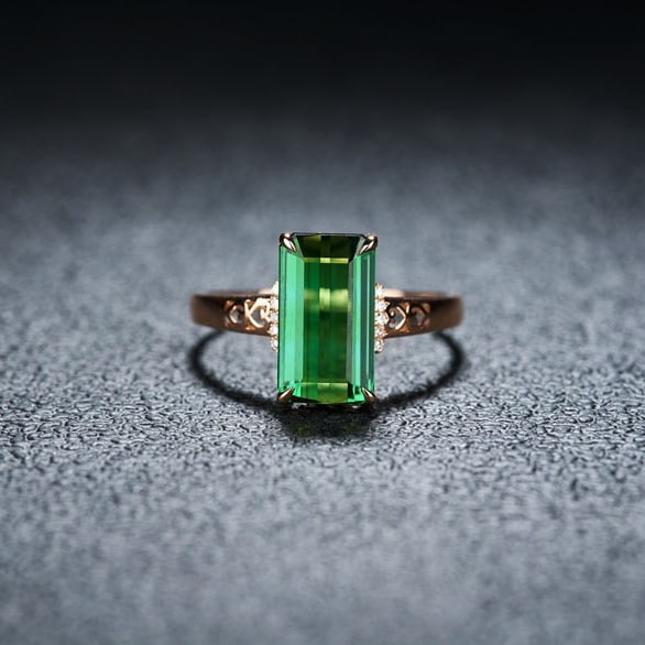 14k Gold 3.0 Ct Natural Tourmaline & Diamond Ring - 4