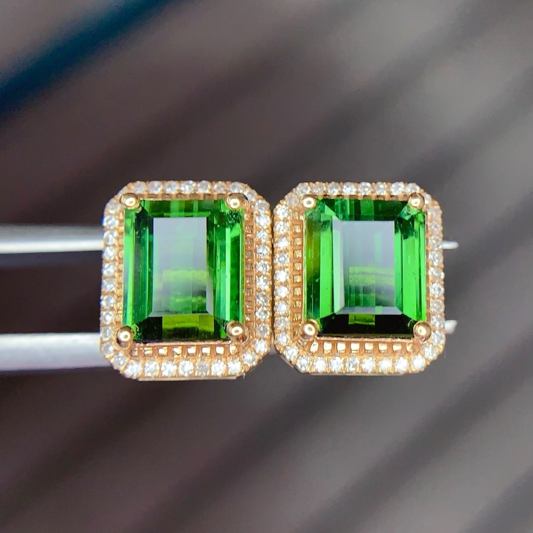 14k Gold 4.5 Ct Natural Tourmaline & Diamond Earrings - 4
