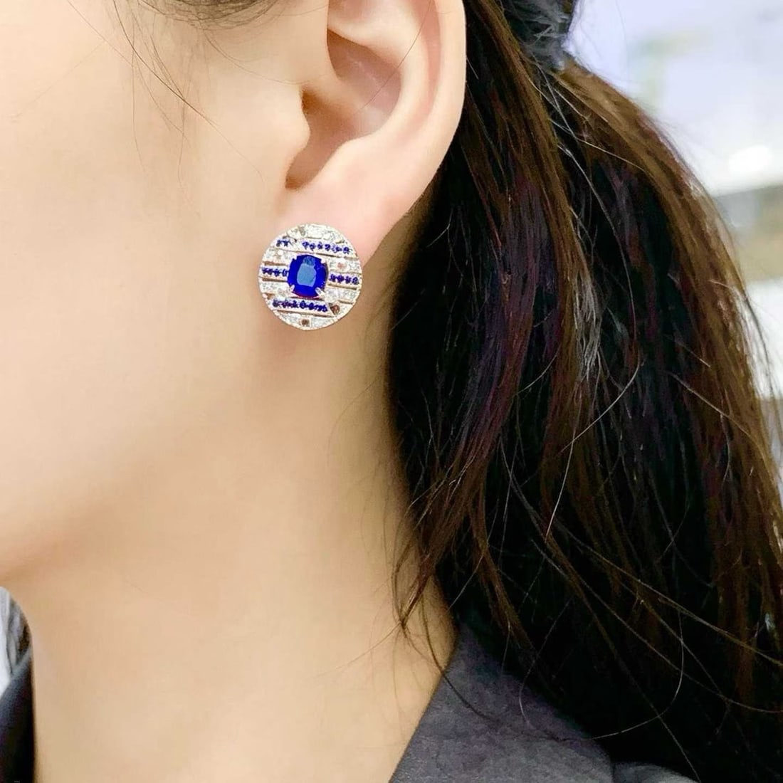 14k Gold 1.68 Ct Natural Sapphire & Diamond & Sapphire Earrings - 5
