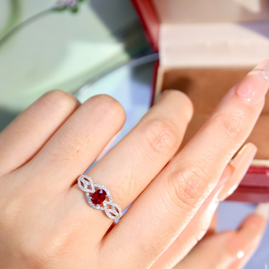 14k Gold 0.74 Ctw Vivid Red Natural Ruby & Diamond Ring - 7