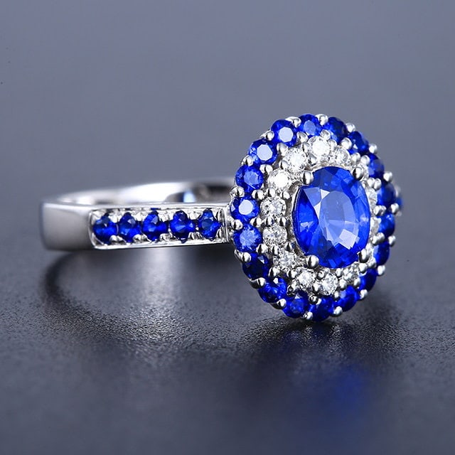 14k Gold 0.97 Ctw Natural Sapphire & Sapphire Ring - 3