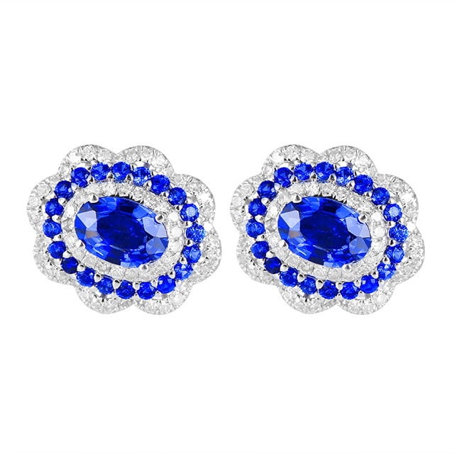 14k Gold 1.50 Ctw Natural Sapphire & Sapphire Earrings - 5