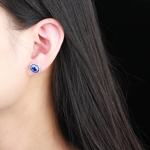 14k Gold 1.50 Ctw Natural Sapphire & Sapphire Earrings - 6