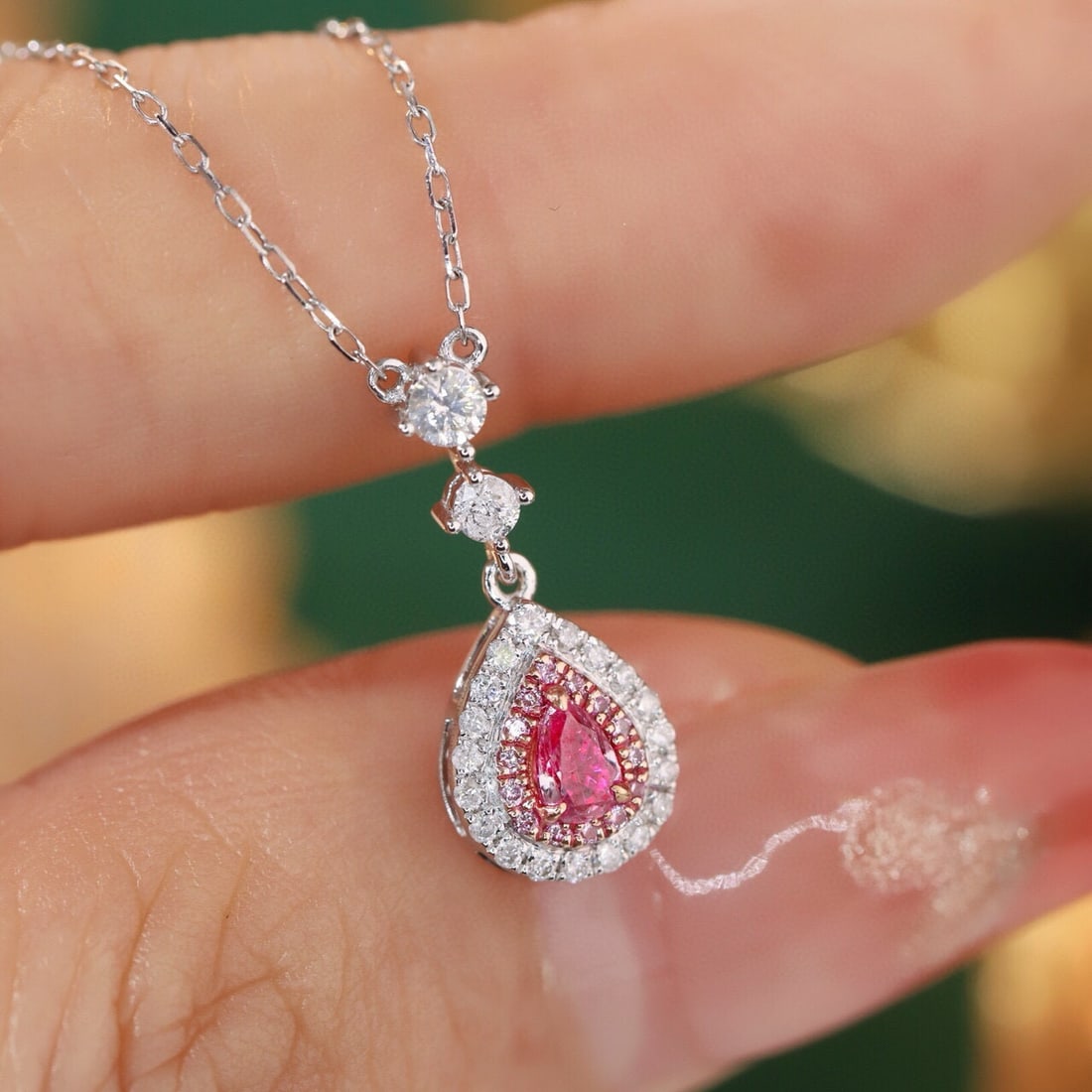 14k Gold 0.35 Ctw Natural Pink Diamond & Diamond Necklace - 2