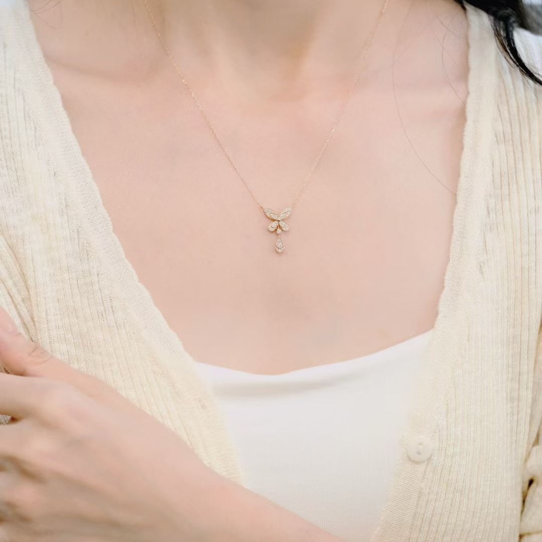 14k Gold 0.48 Ct Natural H Diamond Necklace - 2