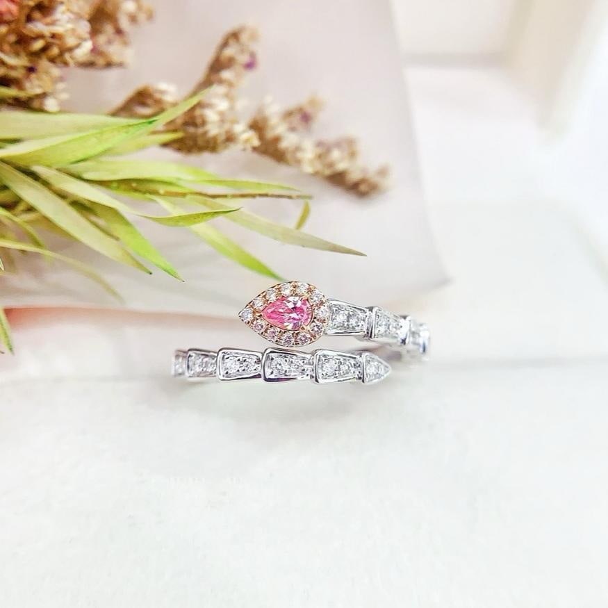 14k Gold 0.40 Ctw Natural Pink Diamond & Diamond & Snake Ring: Ref:231194137 // gold content:14k gold // ring size:7. 25us // // main gemstone:pink diamond // shape:pear // carat weight:0. 09ct // color:pink // treatment:natural // // adjacent gemstone 2 :