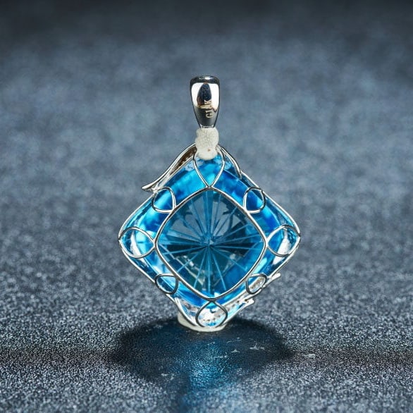 14k Gold 30 Ct Natural Topaz & Diamond Pendant( Without Chain ) - 5