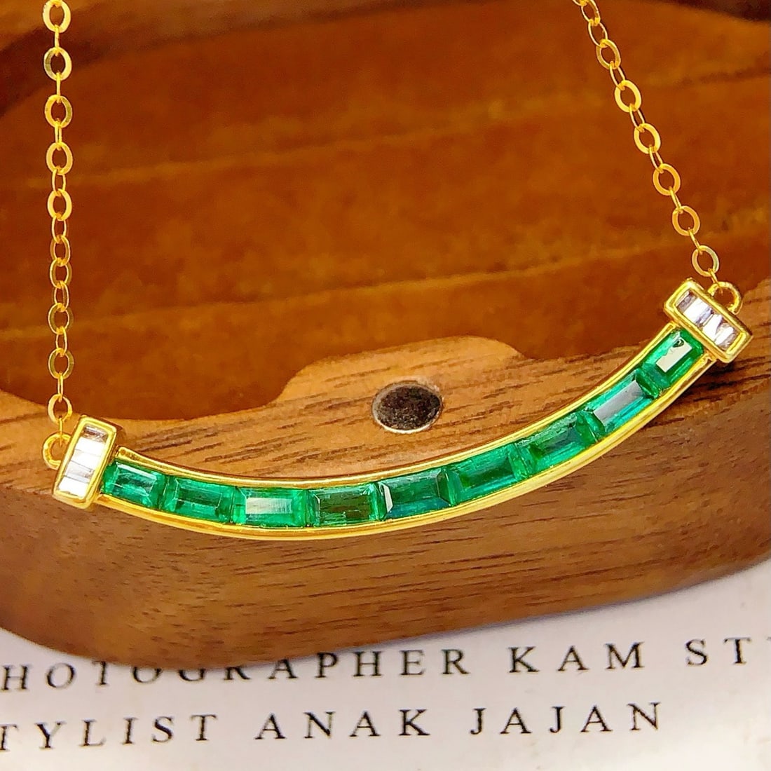 14k Gold 1.5 Ct Natural Emerald & Diamond Necklace - 6
