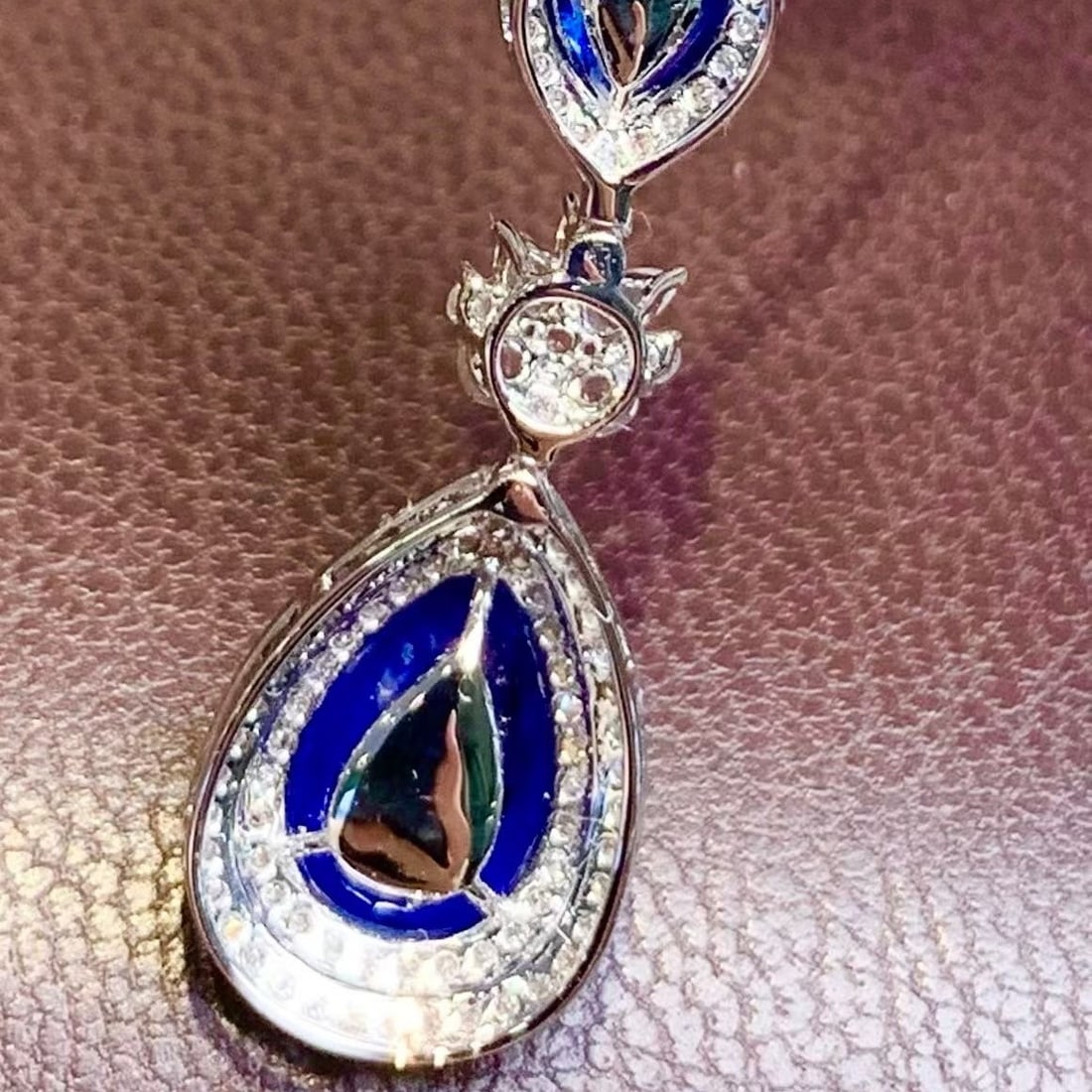 14k Gold 2 Ct Vivid Blue Natural Sapphire & Diamond & Sapphire Pendant( Without Chain ) - 5