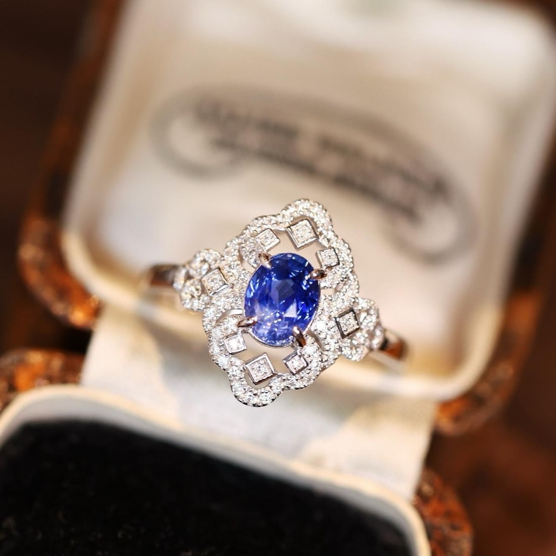 14k Gold 1.37 Ctw Natural Sapphire & Diamond Ring: Ref:231194161 // gold content:14k gold // ring size:7. 25us // // main gemstone:sapphire // shape:oval // carat weight:1. 10ct // color:blue // treatment:natural // // adjacent gemstone 2 : diamond