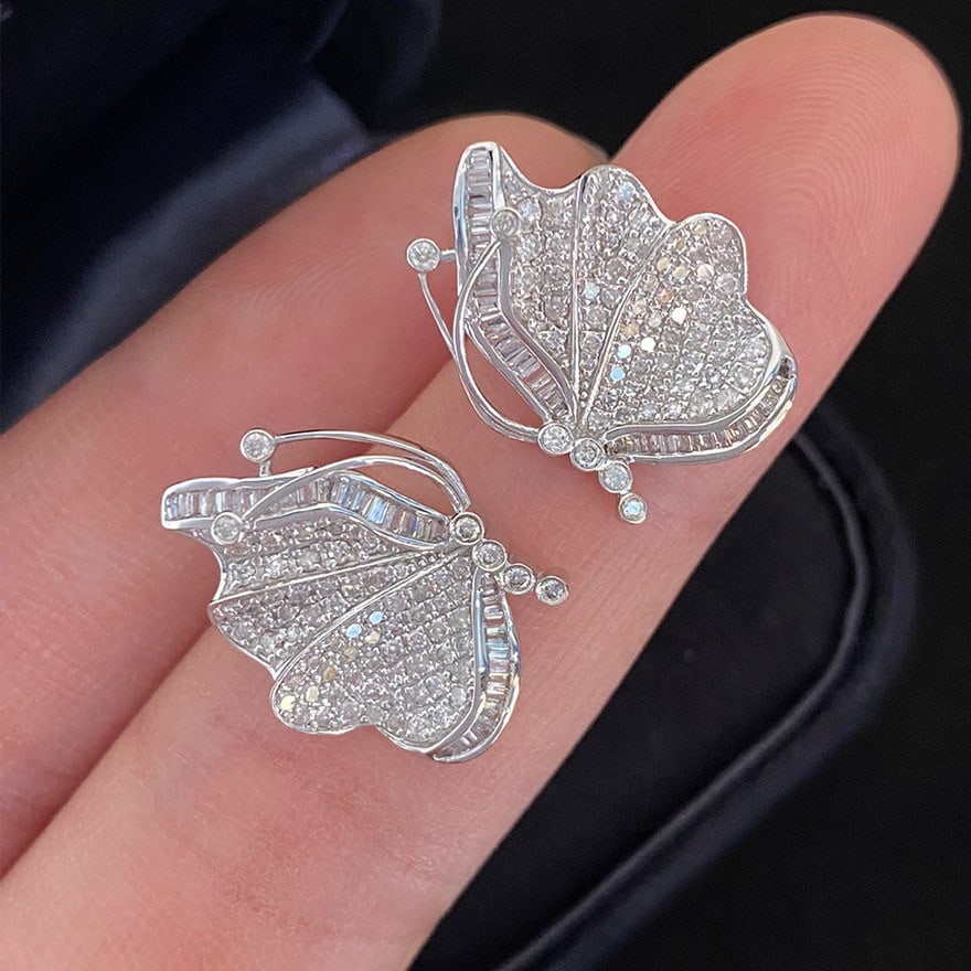 14k Gold 0.9 Ct Natural H Diamond & Butterfly Earrings: Ref:231194168 // gold content:14k gold // main gemstone:diamond // shape:multiple // carat weight:0. 9ct // clarity grade:vs-si // color:h // treatment:natural // Condition: New Low Estimate: 3500.00