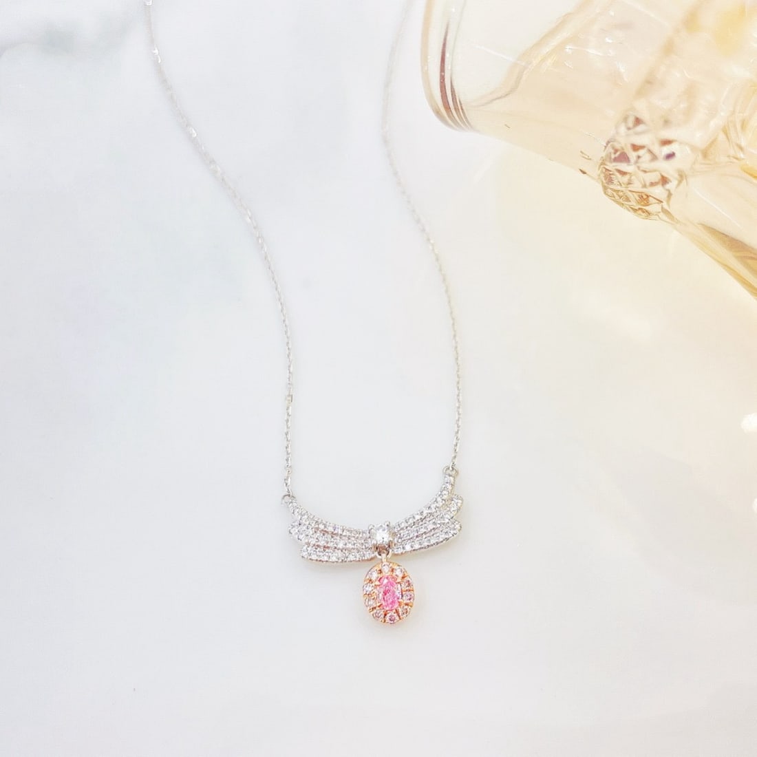 14k Gold 0.30 Ctw Natural Pink Diamond & Diamond Necklace - 3