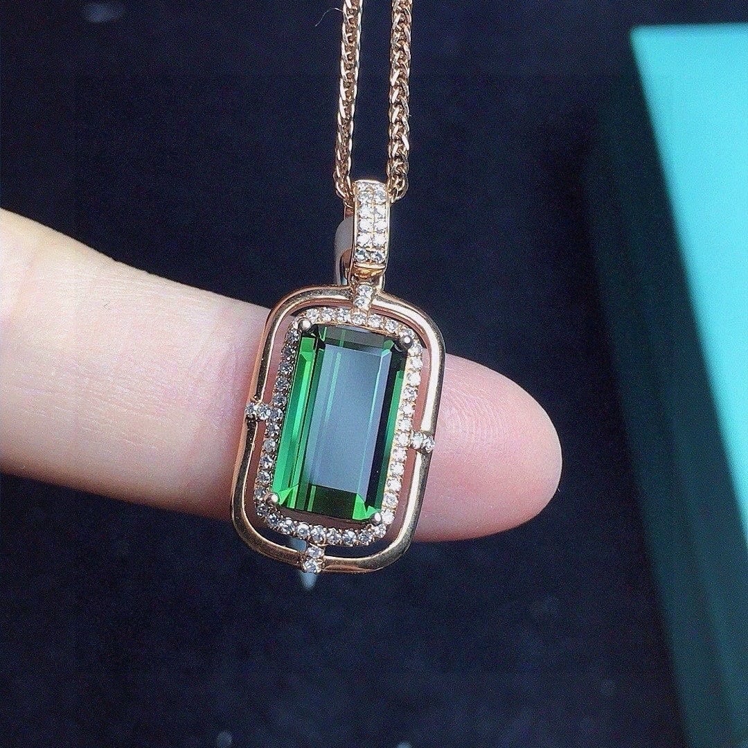 14k Gold 2.09 Ct Natural Tourmaline & Diamond Pendant( Without Chain ) - 2