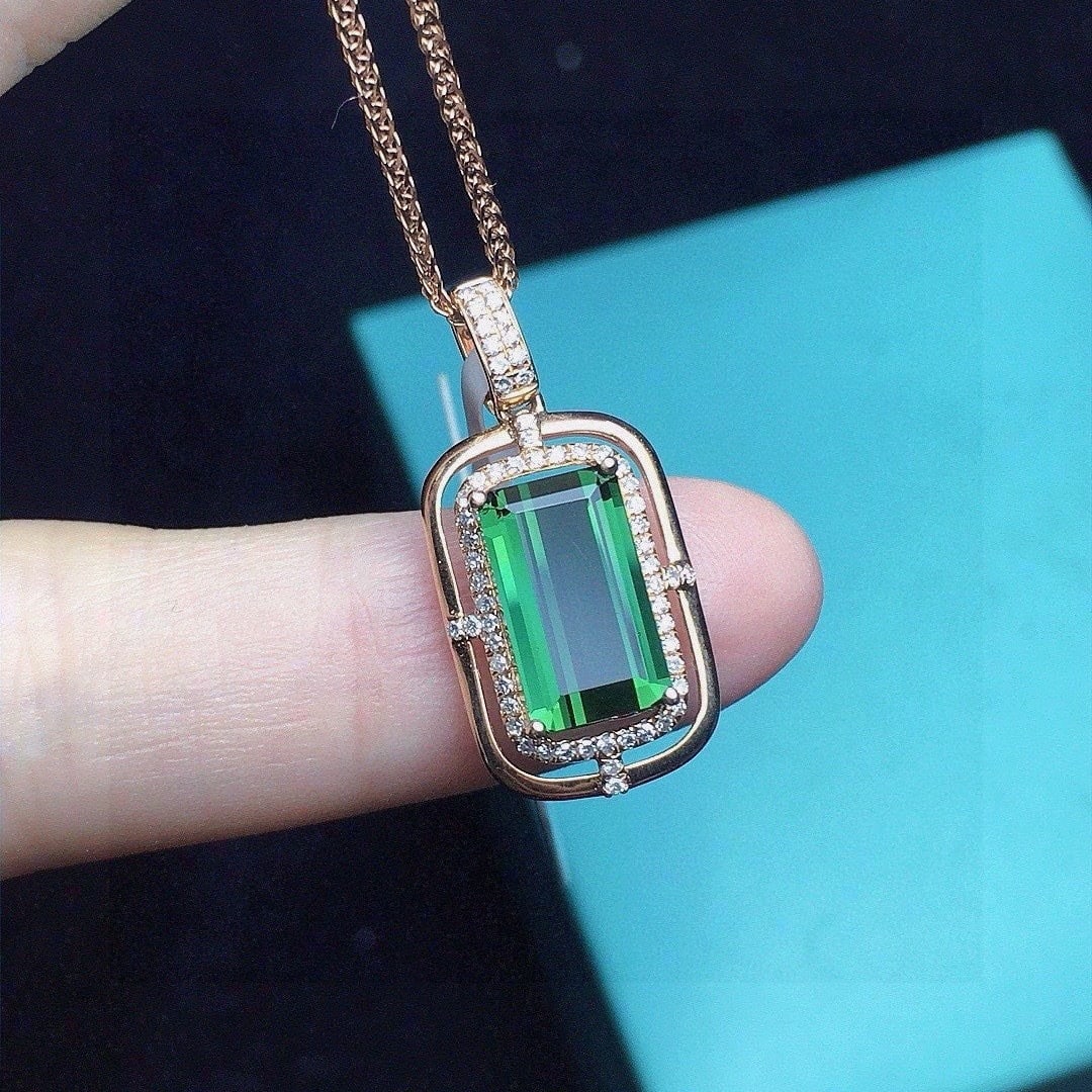 14k Gold 2.09 Ct Natural Tourmaline & Diamond Pendant( Without Chain ) - 4