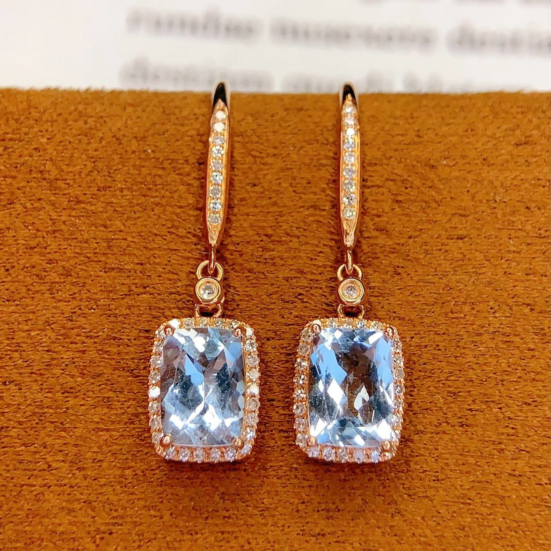 14k Gold 2 Ct Natural Aquamarine & Diamond Earrings - 3