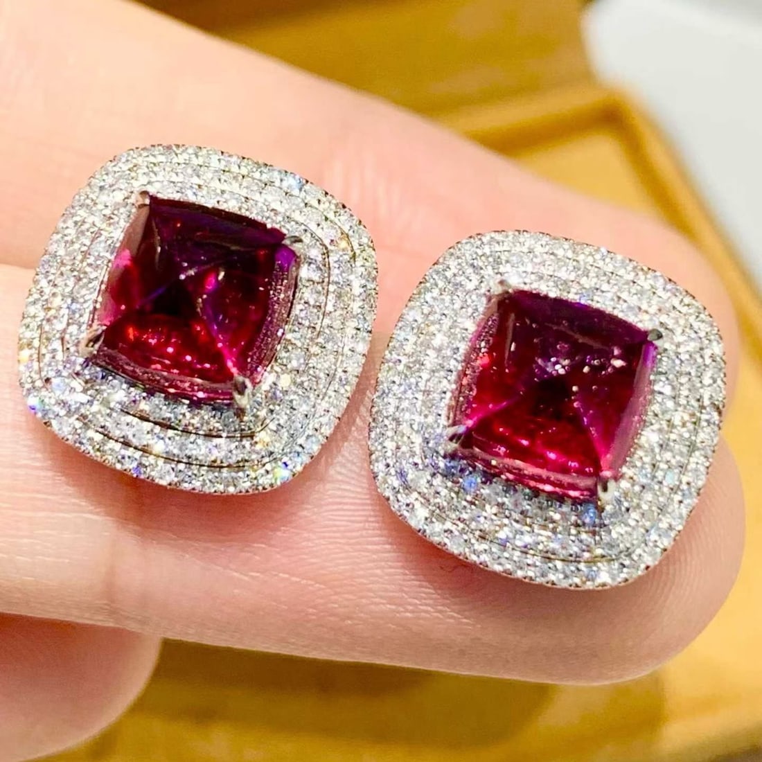 14k Gold 3.95 Ct Natural Tourmaline & Diamond Earrings - 2