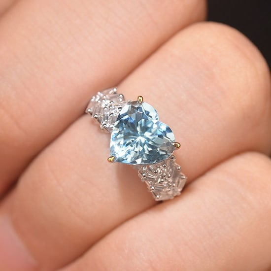 14k Gold 3.04 Ctw Natural Aquamarine & Diamond Ring - 5