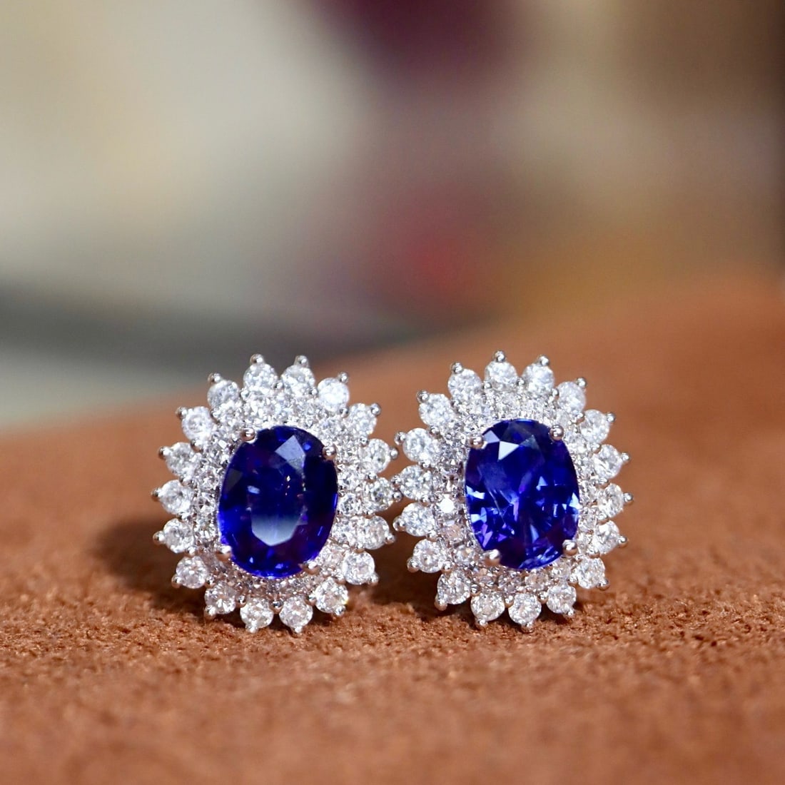 14k Gold 1.35 Ctw Natural Sapphire & Diamond Earrings - 2
