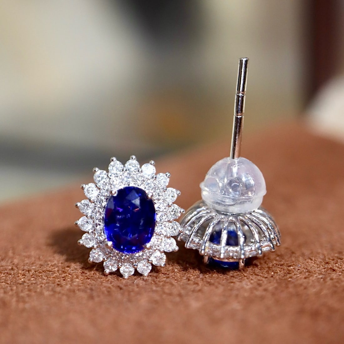 14k Gold 1.35 Ctw Natural Sapphire & Diamond Earrings - 4