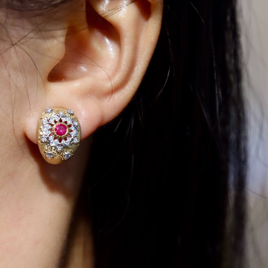 14k Gold 0.58 Ctw Natural Ruby & Diamond Earrings - 8
