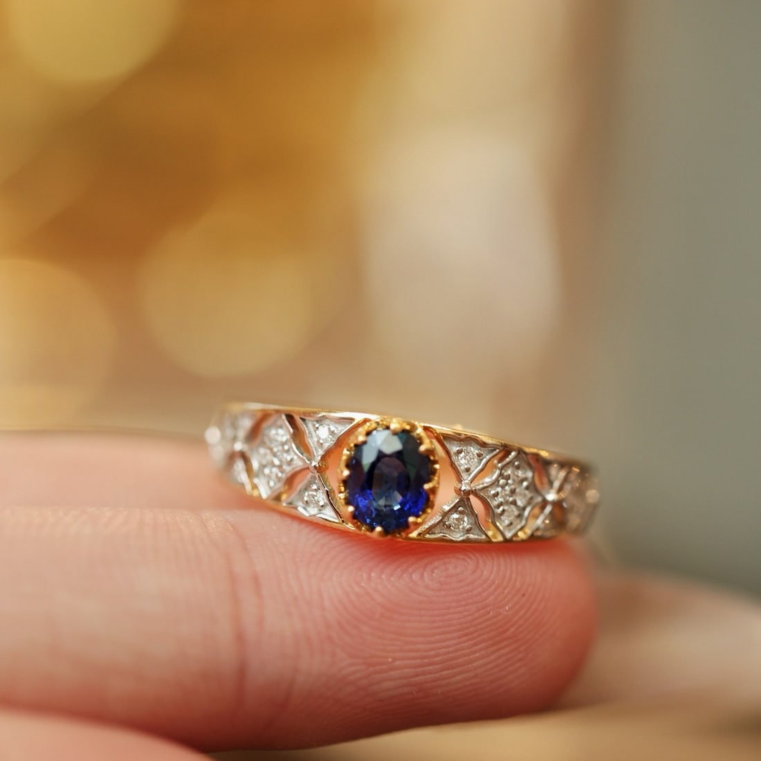 14k Gold 0.71 Ctw Natural Sapphire & Diamond Ring - 2