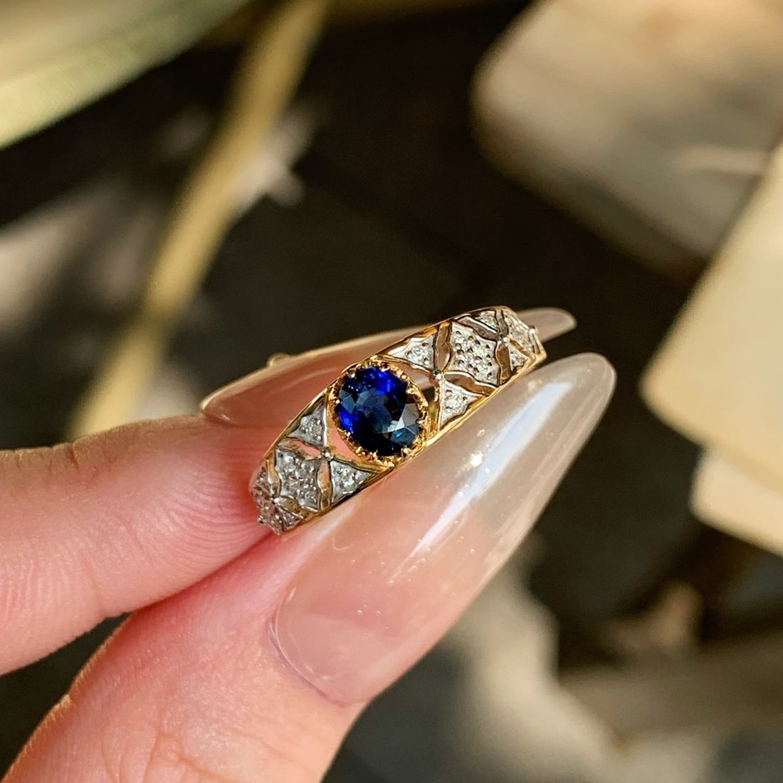 14k Gold 0.71 Ctw Natural Sapphire & Diamond Ring - 3