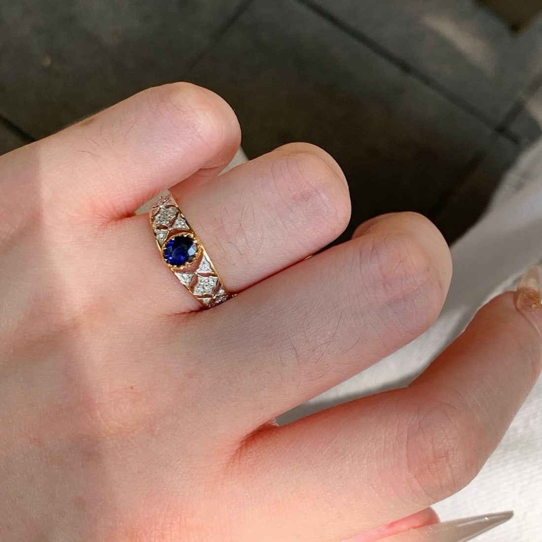 14k Gold 0.71 Ctw Natural Sapphire & Diamond Ring - 4