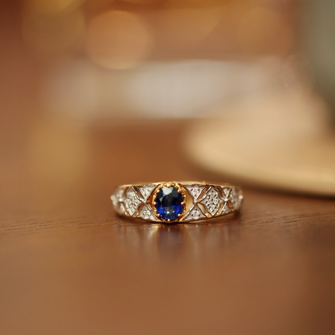 14k Gold 0.71 Ctw Natural Sapphire & Diamond Ring - 5