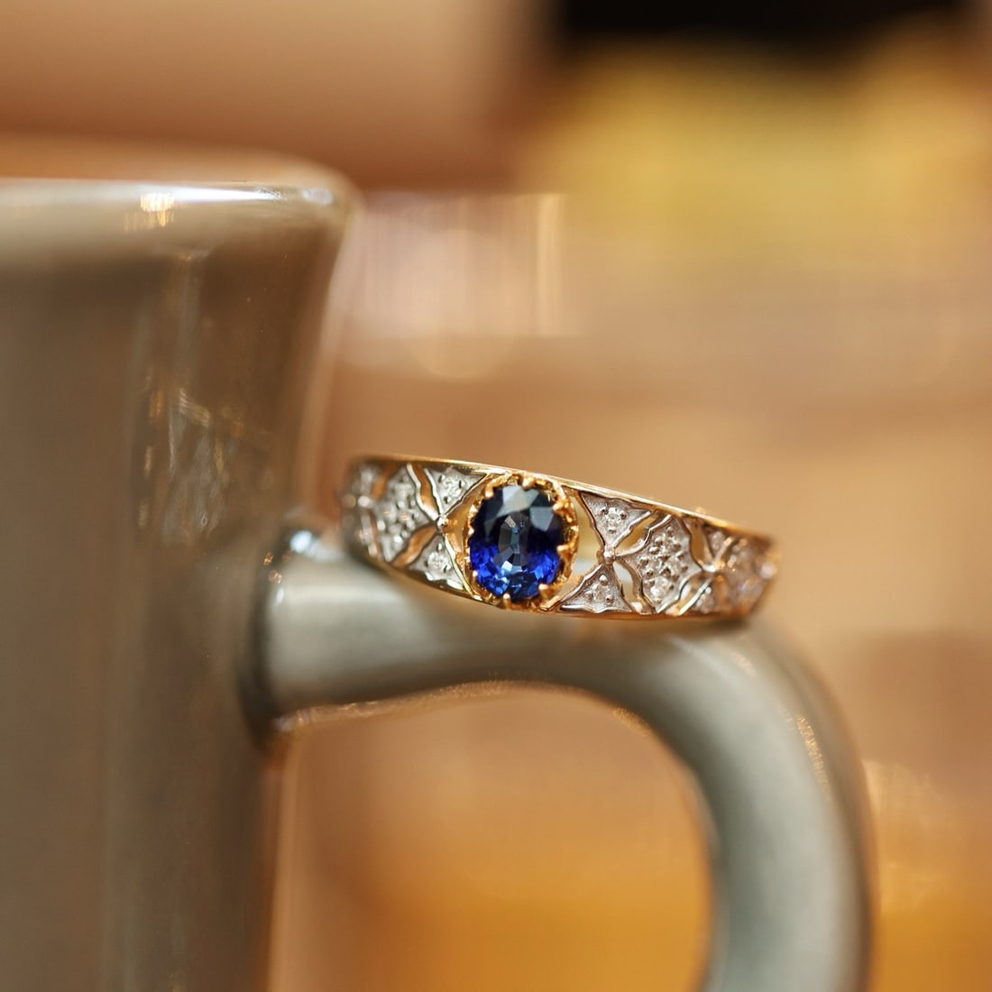 14k Gold 0.71 Ctw Natural Sapphire & Diamond Ring - 6
