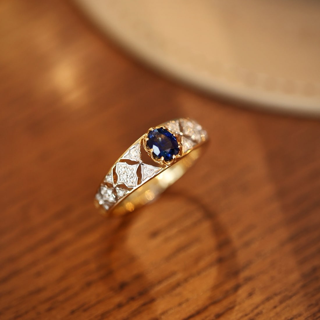 14k Gold 0.71 Ctw Natural Sapphire & Diamond Ring - 7