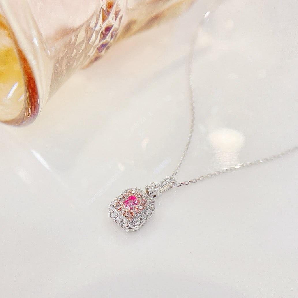 14k Gold 0.26 Ctw Natural Pink Diamond & Diamond Necklace - 4
